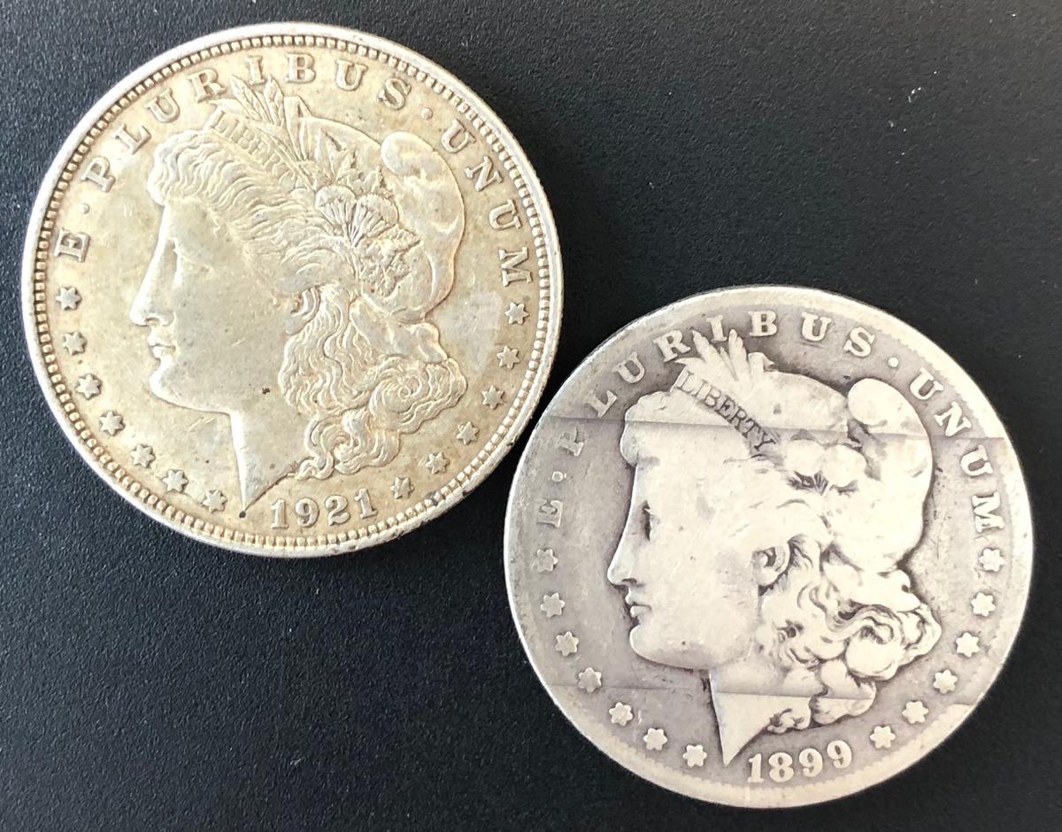 Two Morgan Silver Dollars - 1899 & 1921-D