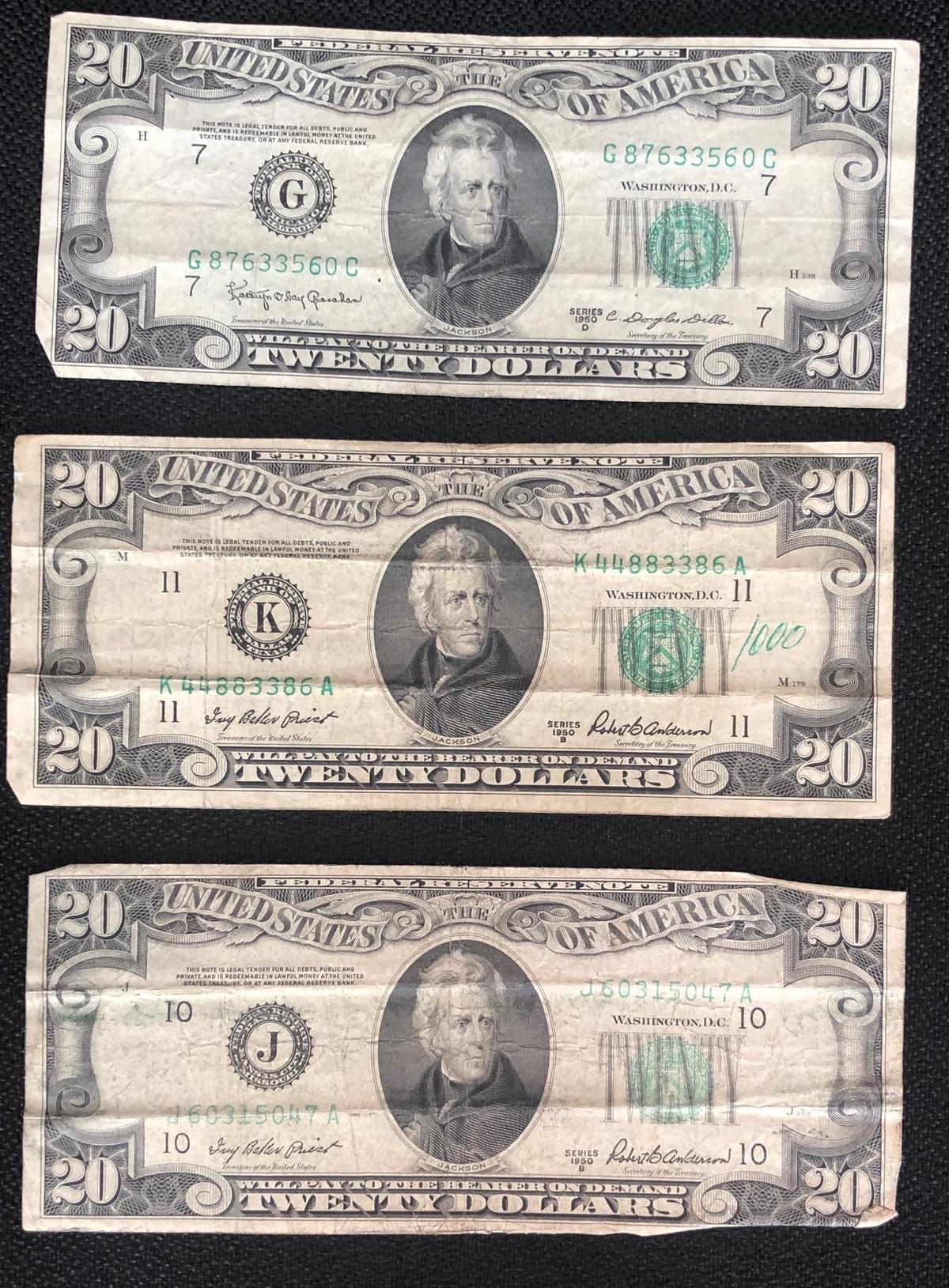 (3) Series 1950 $20 Federal Reserve Notes