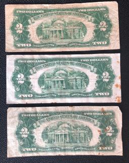(3) 1928 $2.00 US Red Seal Notes