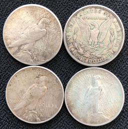 (4) US Silver Dollars -- Morgan and Peace