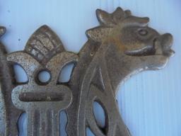 (2) OLD IRON GARGOYLE PIECES-FROM LAMPS ?-VERY ODD