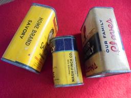 (3) OLD ADVERTISING SPICE CONTAINERS--"OUR FAMILY" & "HOME BRAND"-QUITE NICE