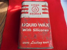"CITIES SERVICE" ADVERTISING WAX CAN-GREAT GAS AND OIL ITEM-DIFFERENT