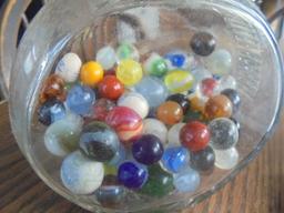 PART OF A JAR OF OLD MARBLES-AS FOUND