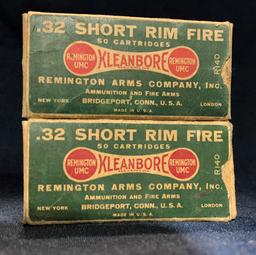 (2) REMINGTON UMC KLEANBORE .32 SHORT RIMFIRE