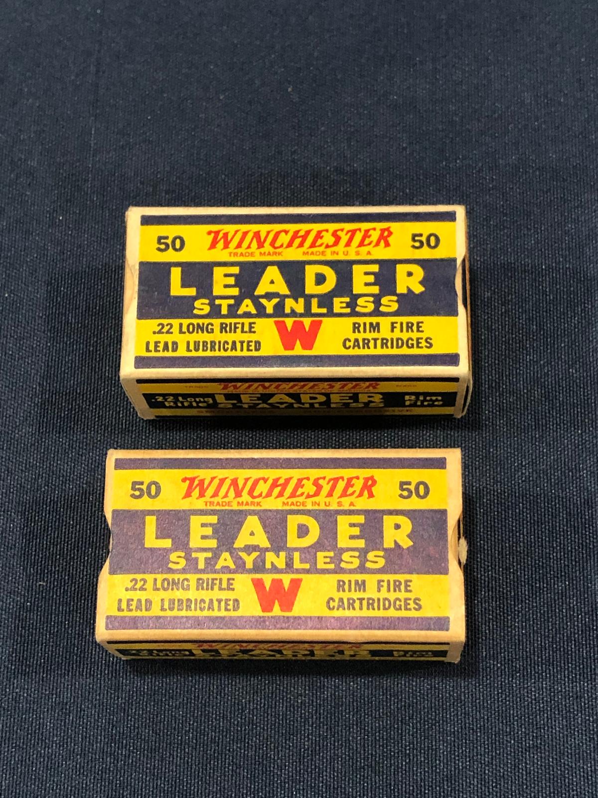 (2) VINTAGE WINCHESTER LEADER STAYNLESS .22 LONG RIFLE CARTRIDGES
