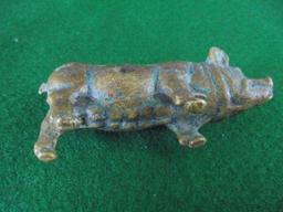 SMALL OLD BRASS PIG---SOME GREEN PATINA