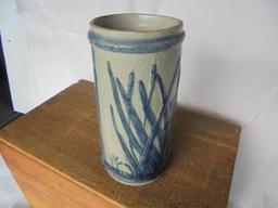 OLD STONEWARE "SLEEPY EYE" & CATTAIL VASE-EXCELLENT