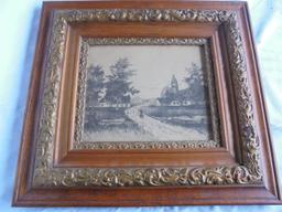 ANTIQUE DOUBLE OAK WITH PLASTER DESIGN PICTURE FRAME-VERY NICE WITH AN OLD PRINT