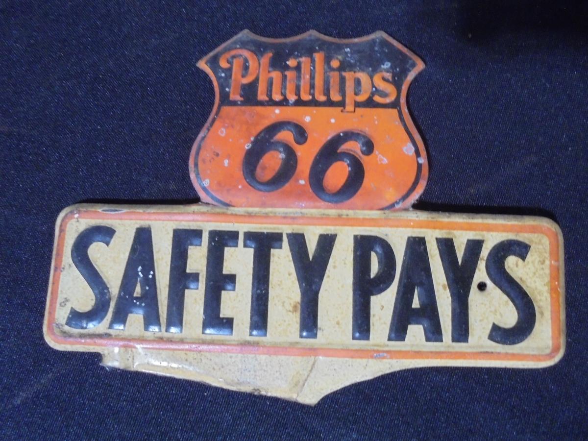 VINTAGE PART OF A LICENSE PLATE TOPPER FROM "PHILLIPS 66" QUITE NICE