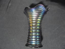 OLD CARNIVAL GLASS VASE-GREAT COLOR AND DESIGN