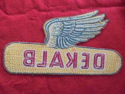 OLD AND CLEAN "DEKALB" FLYING EAR CORN LOGO PATCH-8 3/4 INCHES LONG