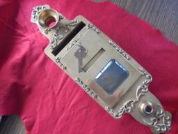 OLD FANCY BRONZE & BRASS APARTMENT LETTER BOX WITH DOOR BELL HOLE AND WORKING LOCK