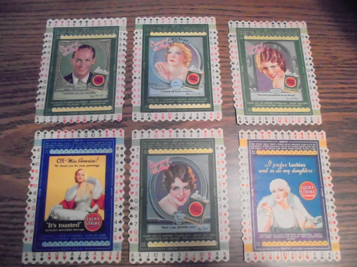 (6) LUCKY STRIKE CIGARETTE BRIDGE GAME CARDS-6 TIMES MONEY