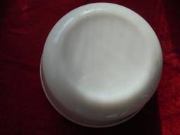 OLD WHITE GLASS BOWL WITH ADVERTISING FROM "HAAR IMPLEMENT" OF WAGNER SOUTH DAKOTA