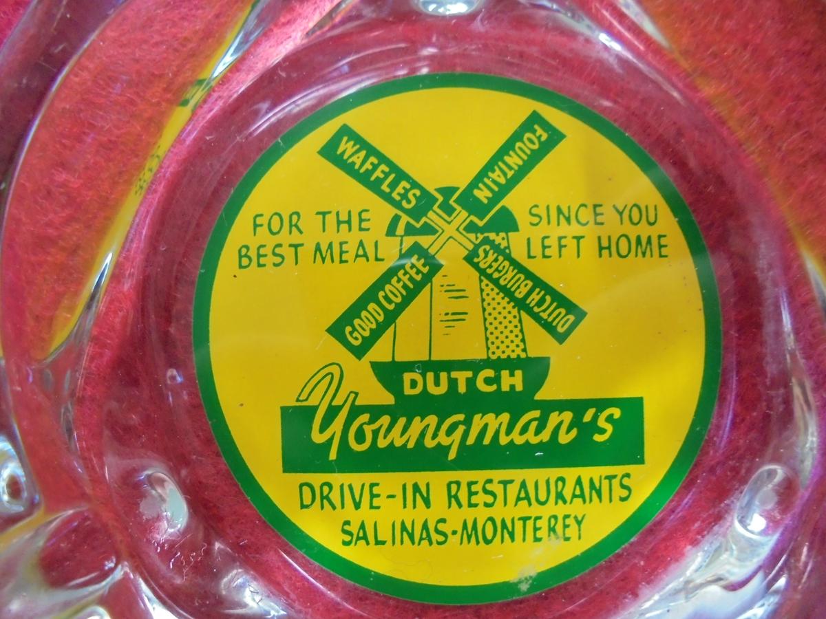 OLD ADVERTISING GLASS ASH TRAY "DUTCH YOUNGMAN'S" DRIVE IN RESTAURANT
