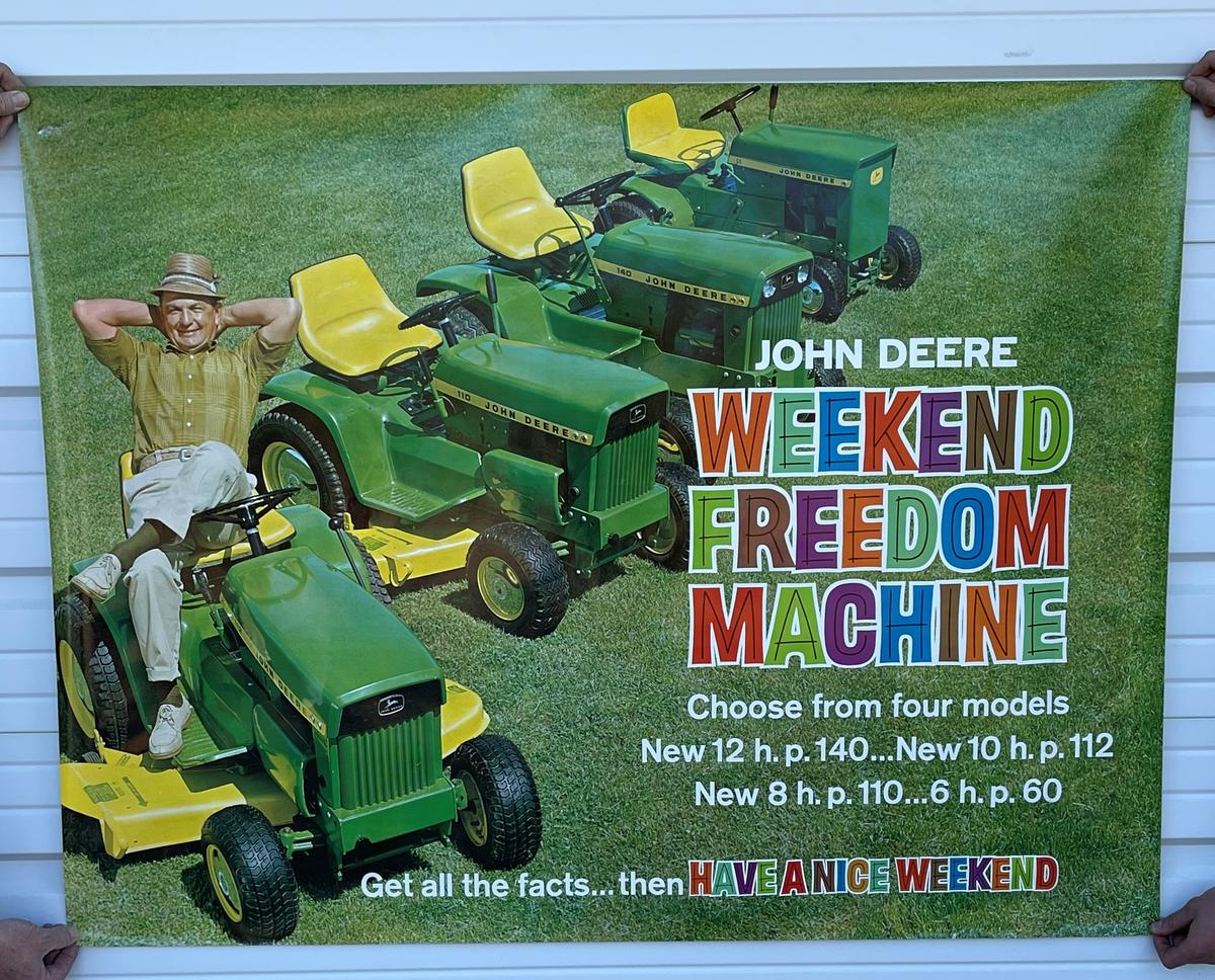 VINTAGE JOHN DEERE LAWN & GARDEN WEEKEND FREEDOM MACHINE DEALERSHIP POSTER