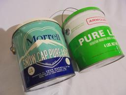 (2) OLD ADVERTISING METAL PAILS OR TINS WITH LIDS-"ARMOUR & MORRELL" BRAND