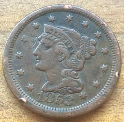 1853 United States Braided Hair Large Cent