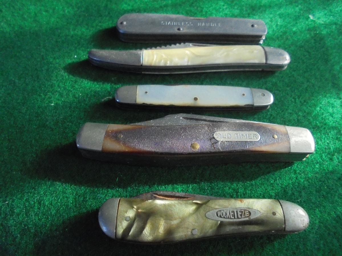 5 OLD POCKET KNIVES-INCLUDES-SCHRADE-HAMMER-ETC