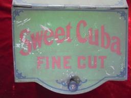 ANTIQUE "SWEET CUBA FINE CUT TOBACCO" GENERAL STORE COUNTER DISPLAY TIN-QUITE GRAPHIC ADVERTISING