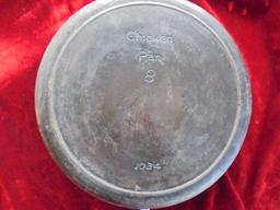 OLD CAST IRON SKILLET MARKED "CHICKEN PAN-8" WITH LID