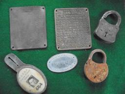 MISC LOT OF PADLOCKS-BRASS PLATES ETC