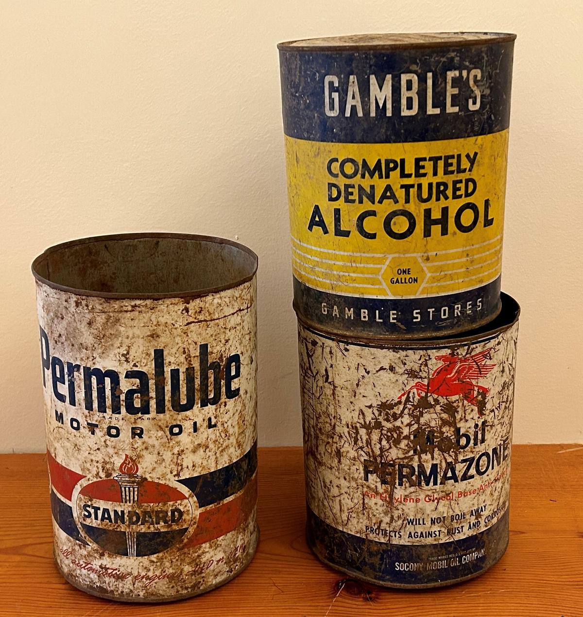 (3) EARLY ADVERTISING CAN S - GAMLBES - STANDARD OIL - MOBIL