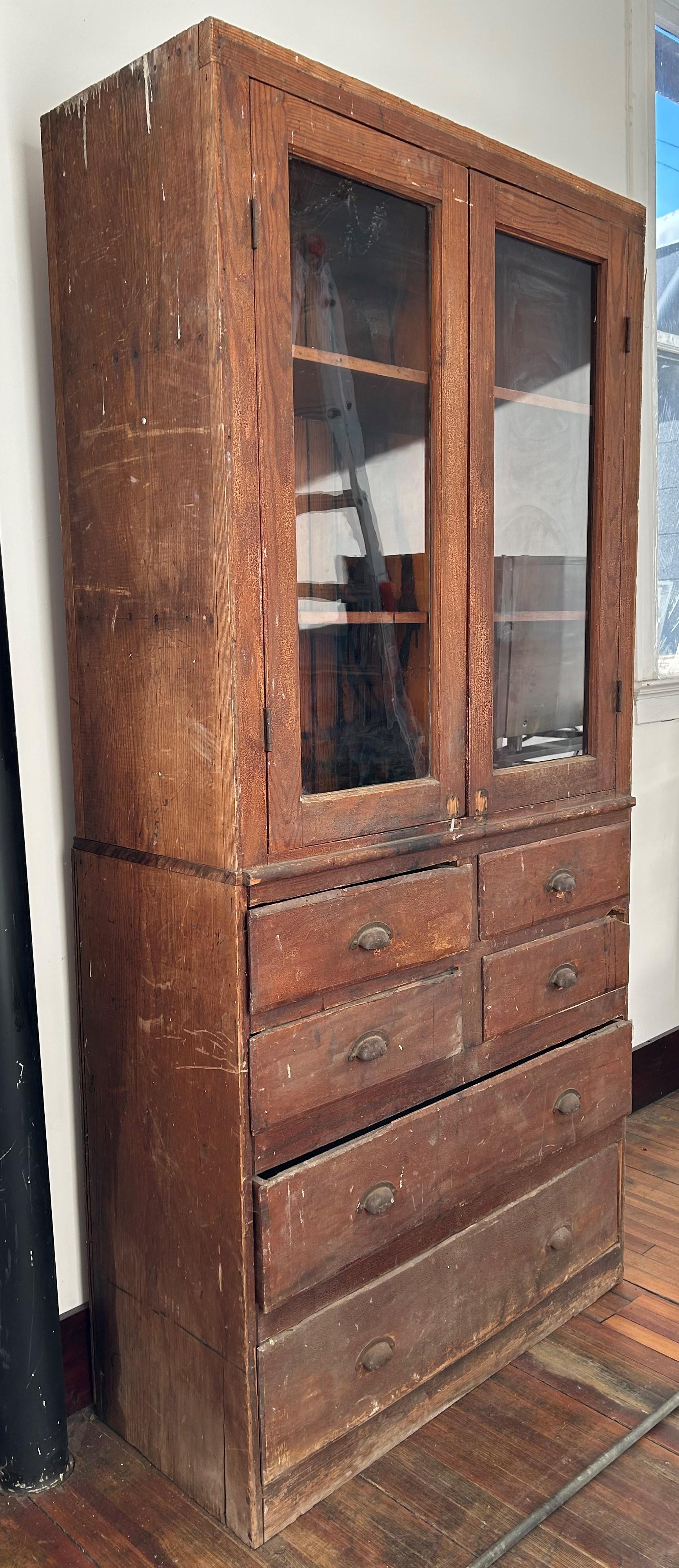 PRIMITIVE 6 DRAWER - 2 DOOR -- WOODEN KITCHEN CABINET