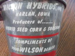 ODD SEED CORN ADVERTISING MINI BUCKET FROM "WILSONS SEED CORN" HARLAN IOWA