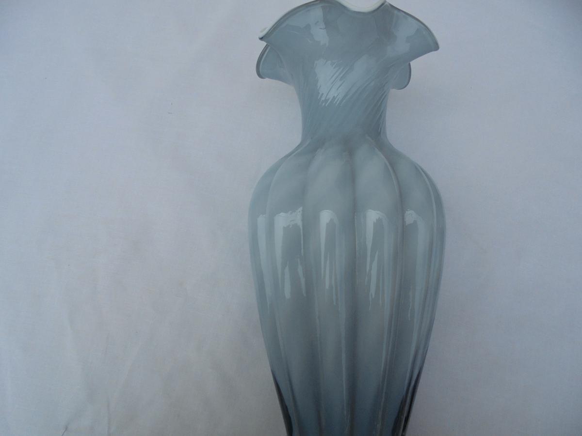 VINTAGE "FENTON" ART GLASS VASE-11 INCHES TALL-WHITE CASED INSIDE