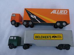 TWO VINTAGE "RALSTOY" POT METAL TOY TRUCK WITH TRAILERS-"DELCHER'S & ALLIED"-2 TIMES MONEY