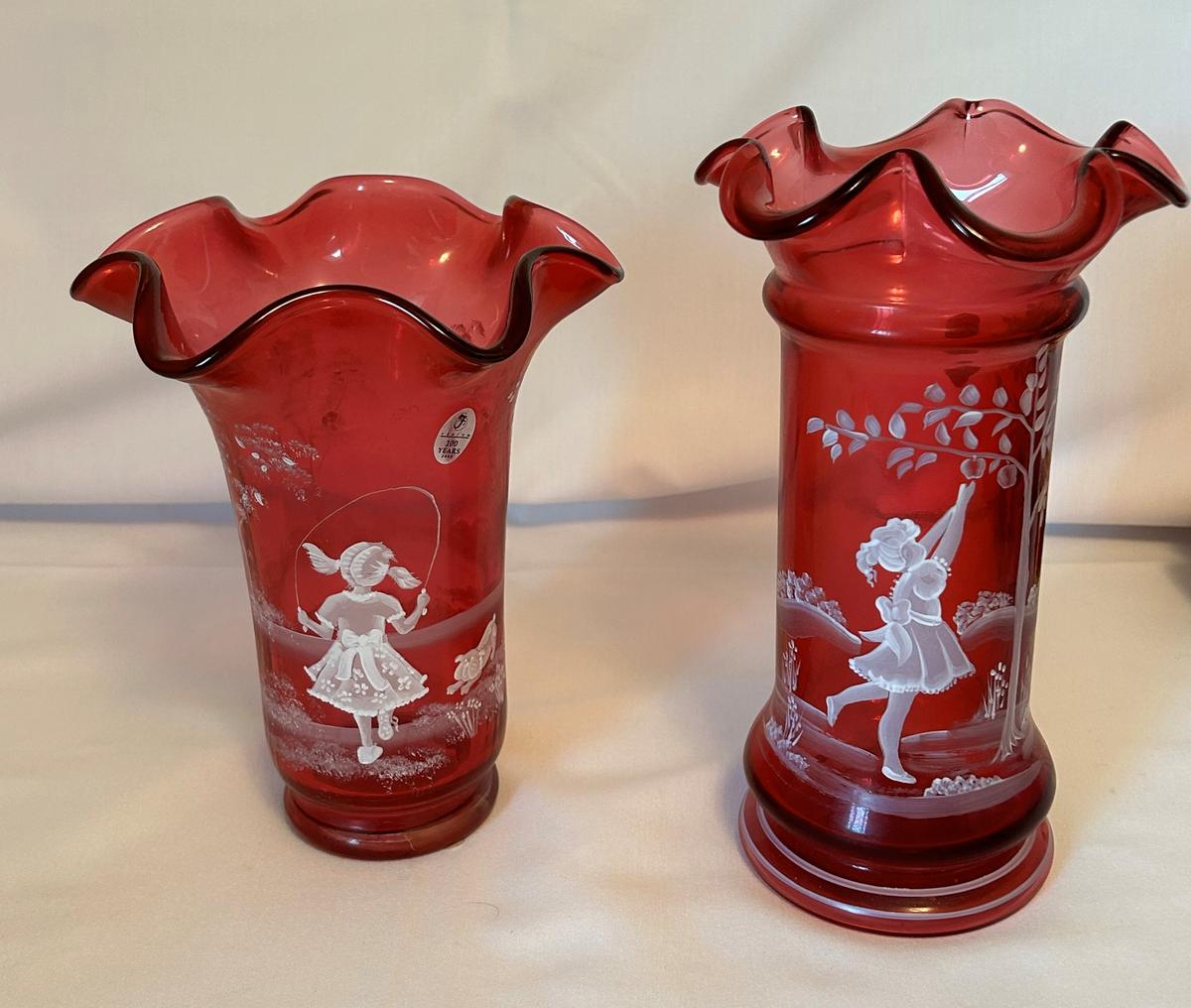 (2) FENTON HAND PAINTED "100 YEARS" VASES