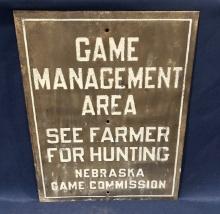 METAL "NEBRASKA GAME COMMISSION - GAME MANAGEMENT AREA" SIGN