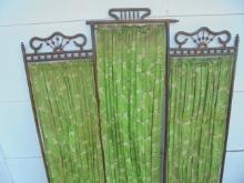 ANTIQUE OAK 3 SECTION ROOM DIVIDER OR SCREEN WITH VINTAGE FABRIC-SORT OF FANCY