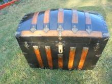 ANTIQUE STEAMER TRUNK WITH "CAMEL BACK" TOP--STUNNING AND ROOM READY