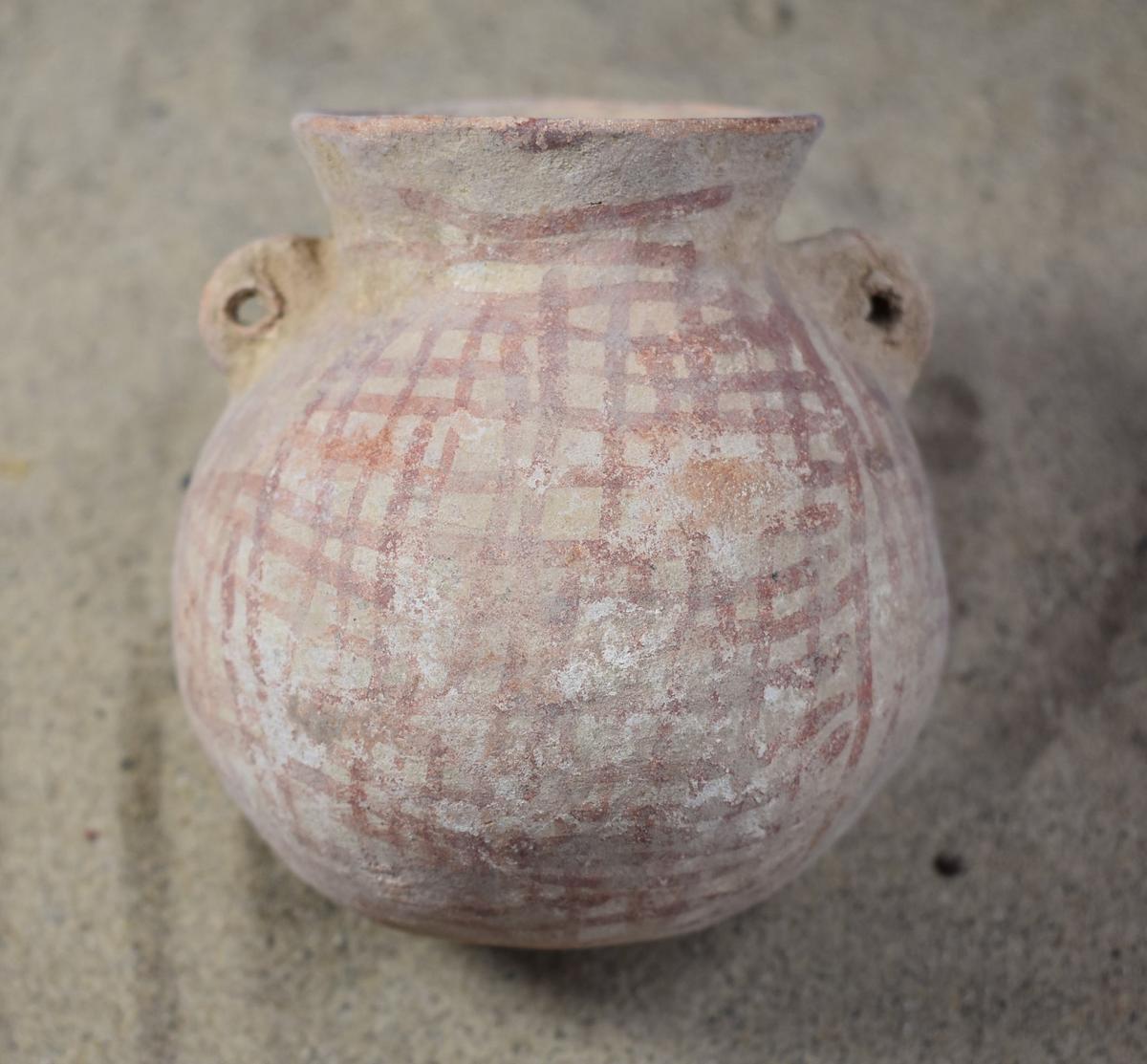 Early Bronze I Age Cross Hatched, High-Mouthed Jars with Pierced Lug Handles