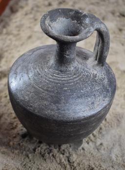 Middle Bronze II Age Juglet, Black Glaze, Bab-ed Dhra Ware, Brushed