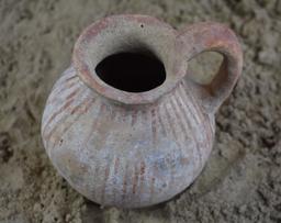 Early Bronze I Age High Handle Cup, Red Stripes on White Slip