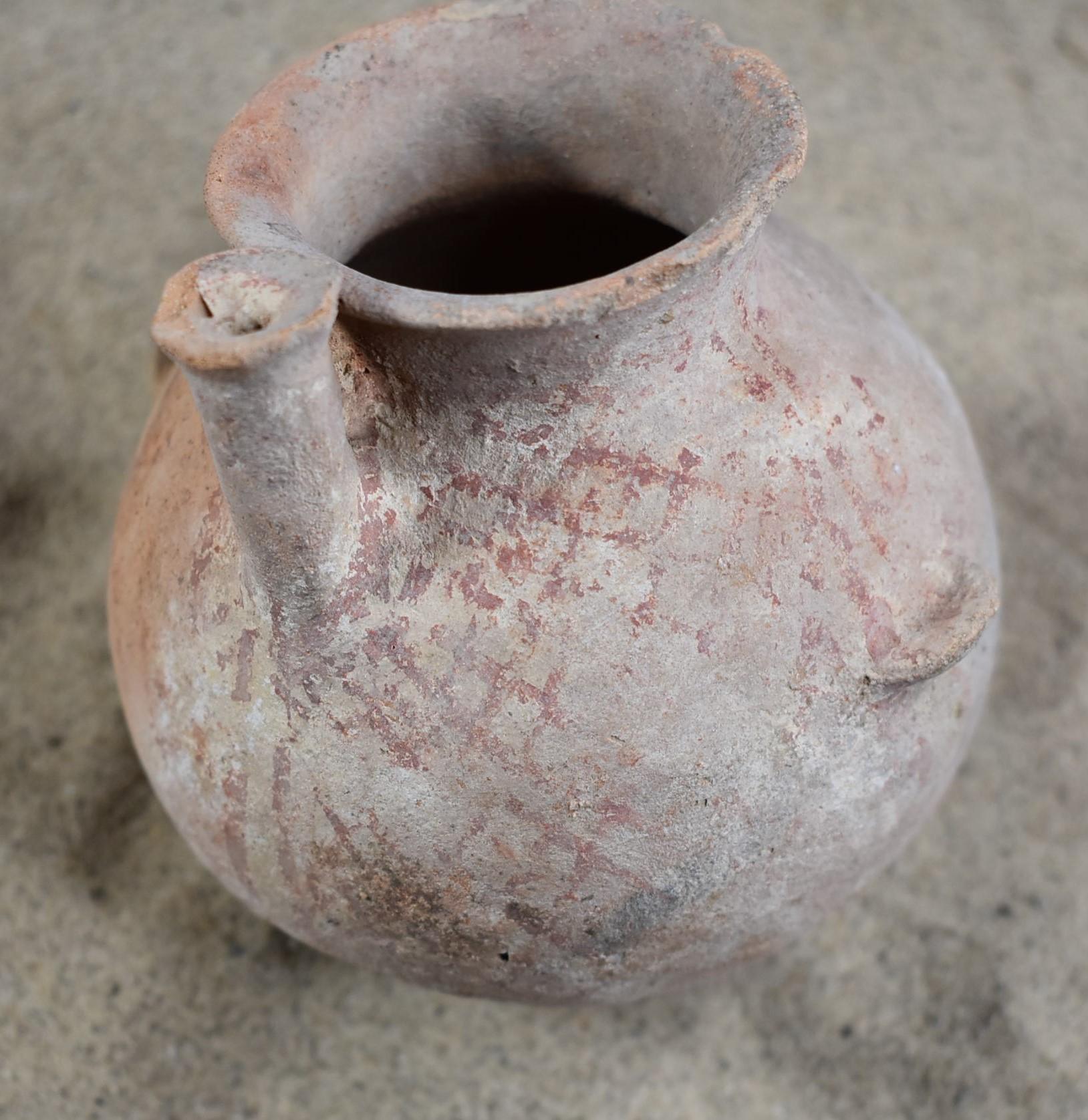 Early Bronze I Age Painted High Spout Teapot with Ledge-Ear Handles