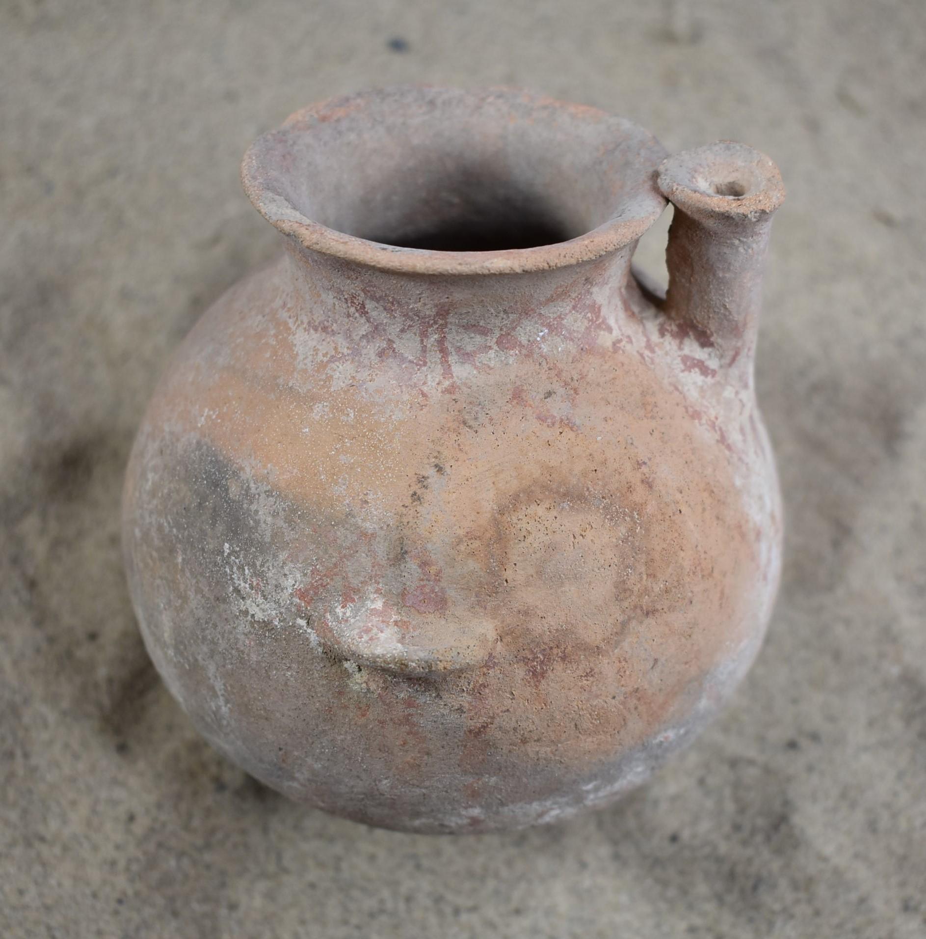 Early Bronze I Age Painted High Spout Teapot with Ledge-Ear Handles