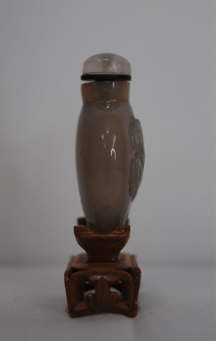 Early 20th Century Small Chinese Carved Translucent Pearly Grey Opal Snuff Bottle