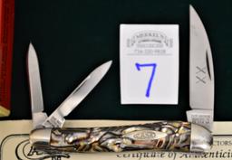1994 Caramel Swirl 3 Blade Wharncliff Whittler with Case Brothers Stamping Serial #001.