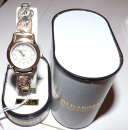 Armitron Black Hills Gold Ladies Wrist Watch With 12K And Sterling Leaves