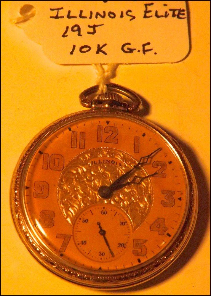 Illinois Elite 19 Jewel Pocket Watch, 10K G.F Case