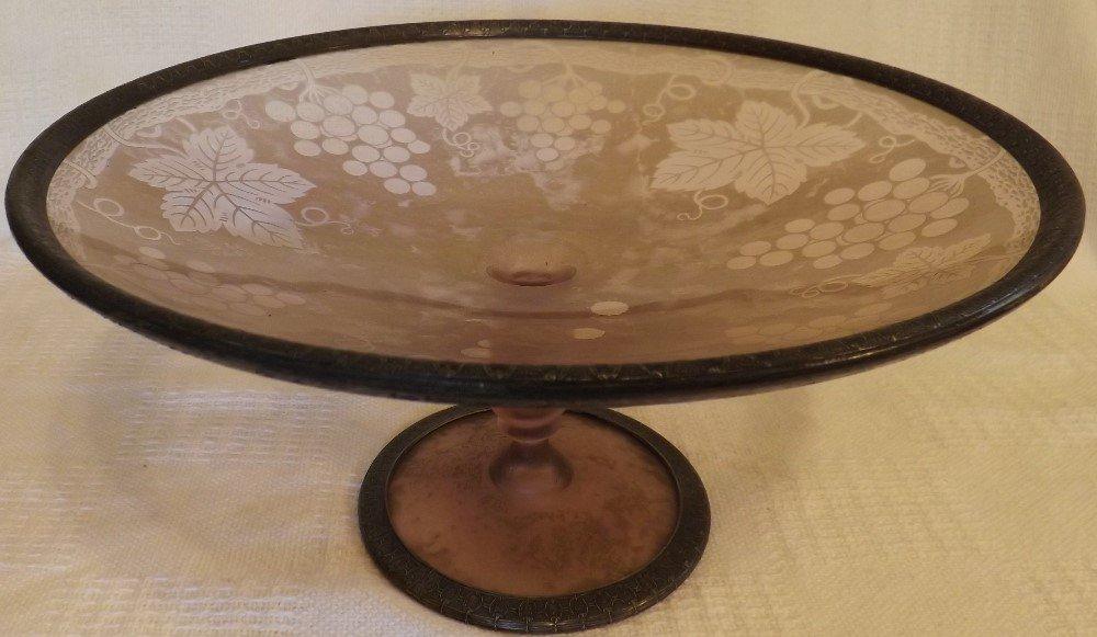 Old Pomona Glass Style Compote With Grapes & Cable Decoration