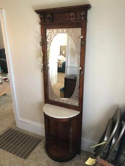 Etched Glass Hall Tree With Marble Top