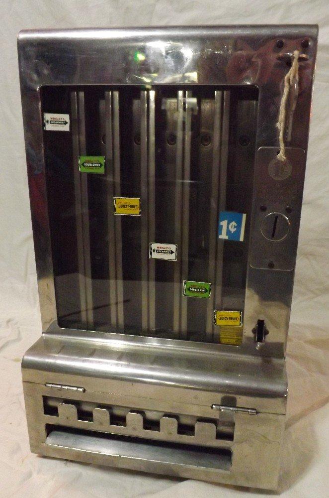 1930s Mills Automatic Stainless 1 Cent Gum Dispensing Machine