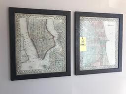 Map prints New York, Chicago