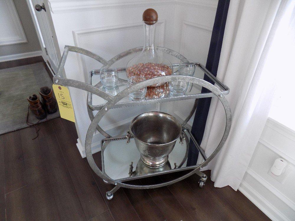 Metal framed tea cart with ice bucket and vase